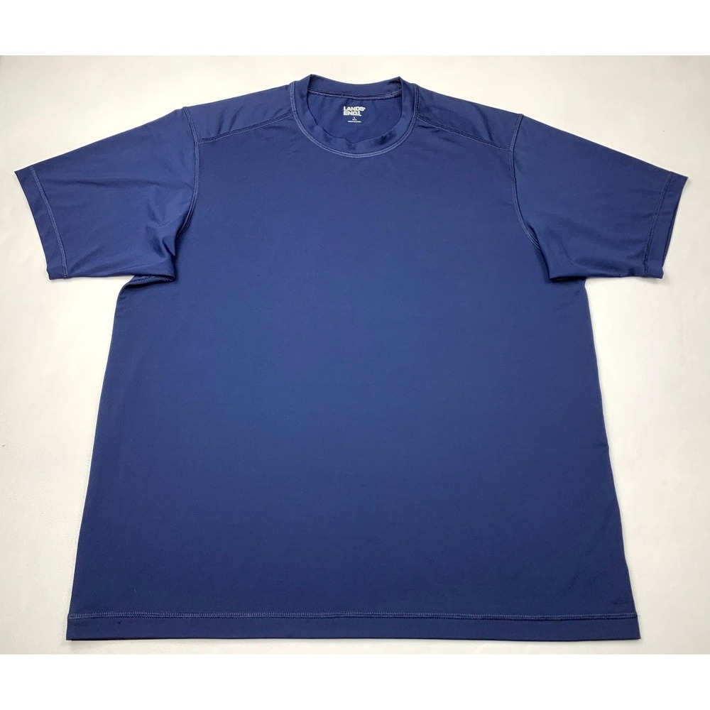 Lands End Mens Navy Blue Short Sleeve Swim Tee Rash Guard UPF 50+ Large 535199